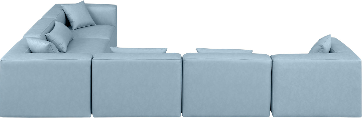 crescent light blue faux leather modular sectional sec6a