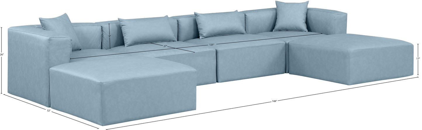 crescent light blue faux leather modular sectional sec6b