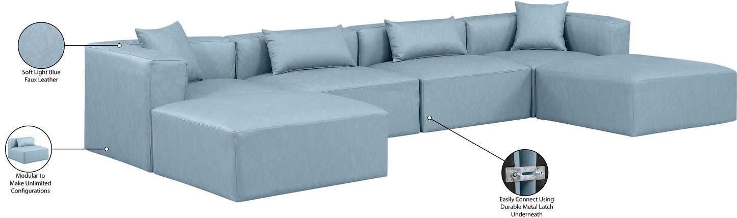 crescent light blue faux leather modular sectional sec6b