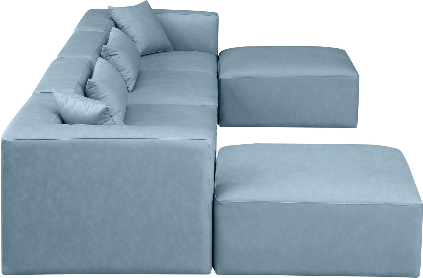 crescent light blue faux leather modular sectional sec6b