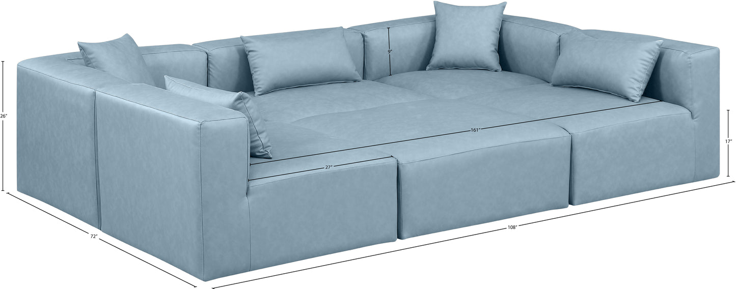 crescent light blue faux leather modular sectional sec6c