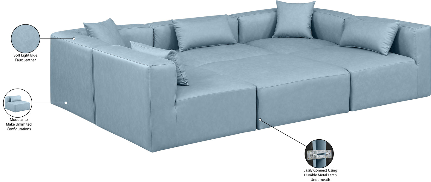 crescent light blue faux leather modular sectional sec6c