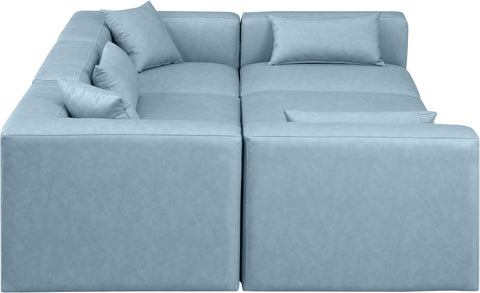 Crescent Light Blue Faux Leather Modular Sectional Sec6C