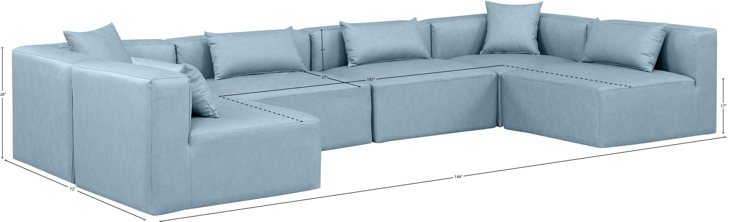 crescent light blue faux leather modular sectional sec6d