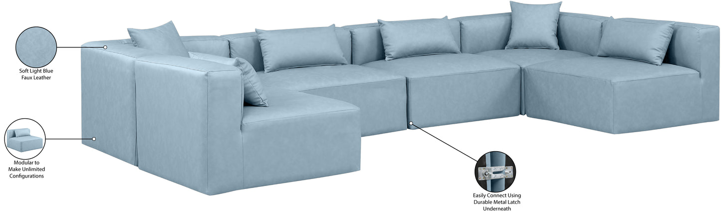 crescent light blue faux leather modular sectional sec6d