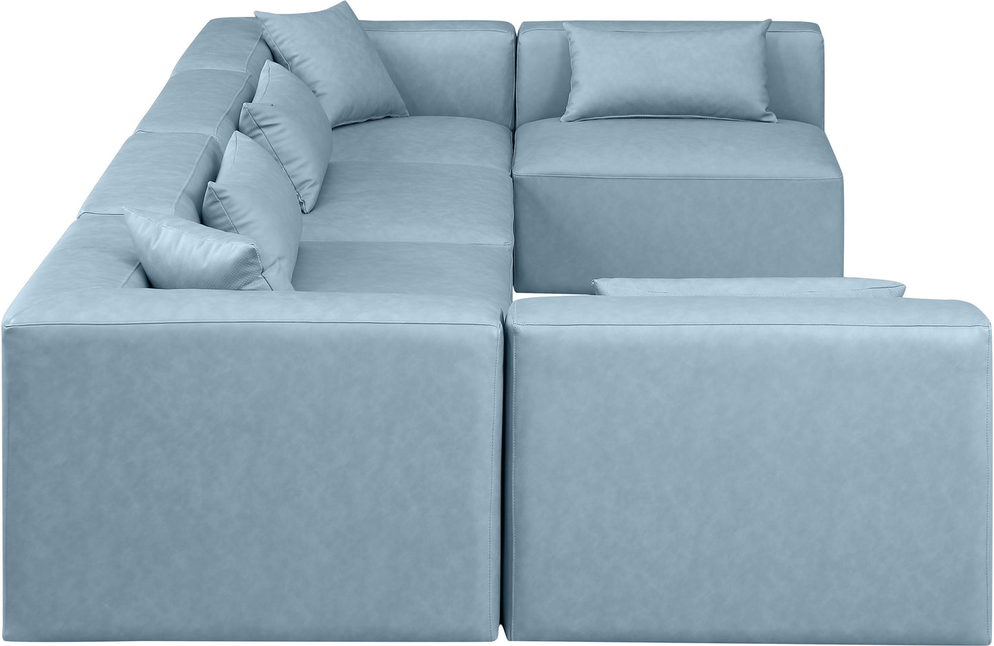 crescent light blue faux leather modular sectional sec6d