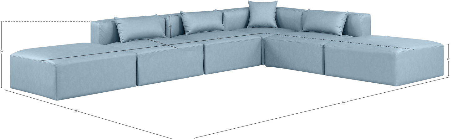 crescent light blue faux leather modular sectional sec6e