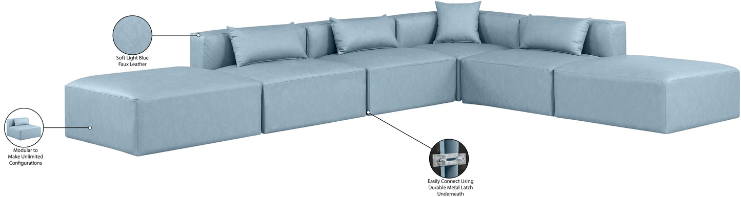 crescent light blue faux leather modular sectional sec6e