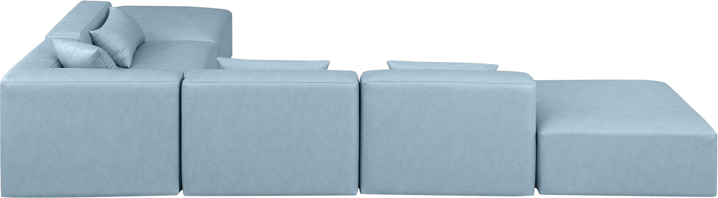 crescent light blue faux leather modular sectional sec6e