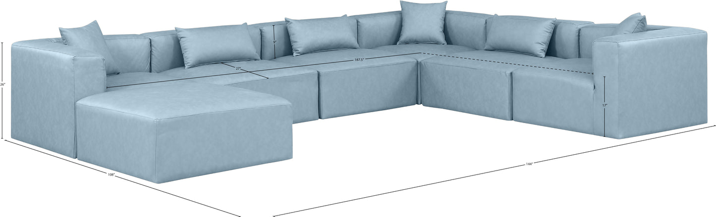 crescent light blue faux leather modular sectional sec7a