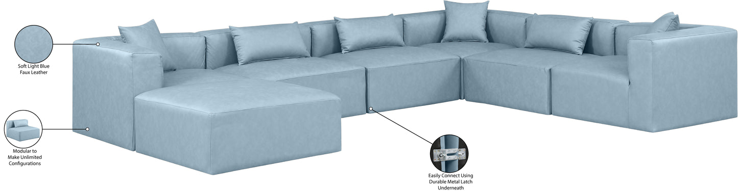 crescent light blue faux leather modular sectional sec7a