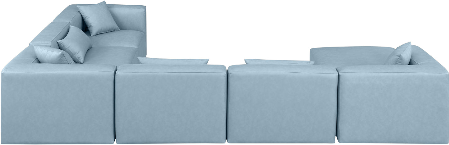 crescent light blue faux leather modular sectional sec7a