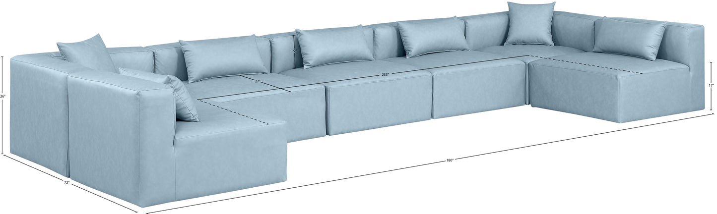 crescent light blue faux leather modular sectional sec7b