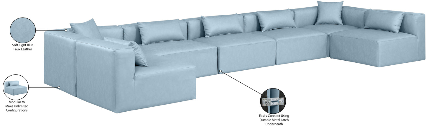 crescent light blue faux leather modular sectional sec7b