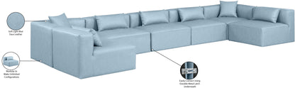 Crescent Light Blue Faux Leather Modular Sectional Sec7B