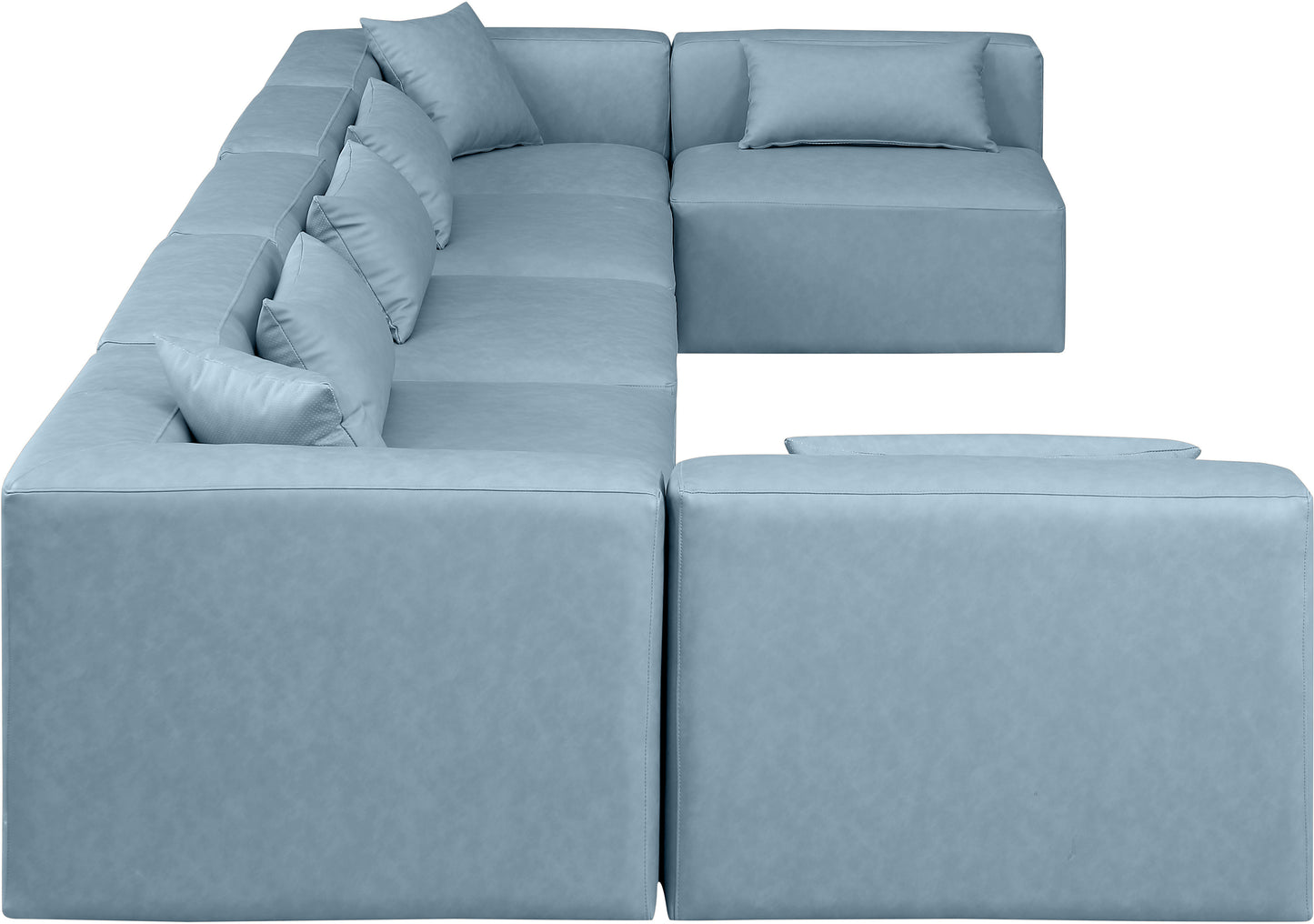 crescent light blue faux leather modular sectional sec7b