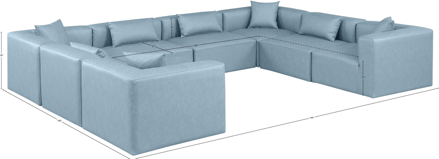 crescent light blue faux leather modular sectional sec8a