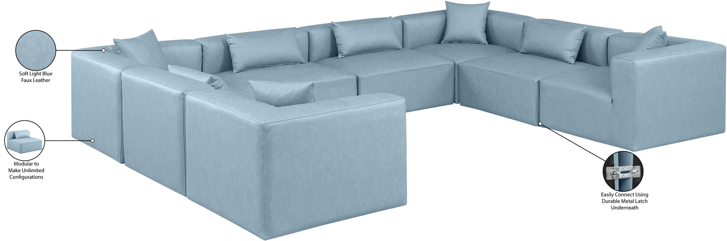 crescent light blue faux leather modular sectional sec8a