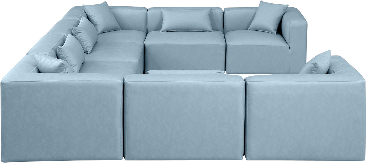 crescent light blue faux leather modular sectional sec8a