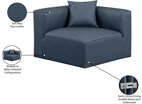 Crescent Navy Blue Faux Leather Corner Chair Corner