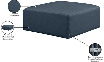 Crescent Navy Blue Faux Leather Ottoman Ott