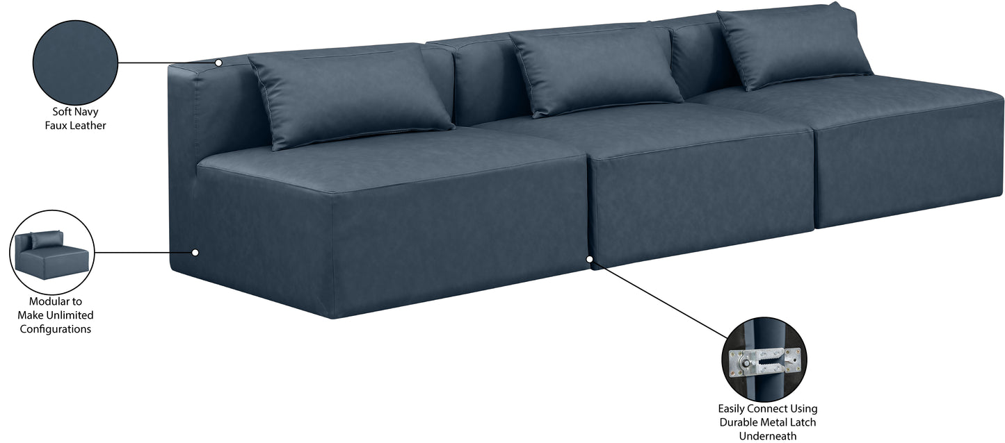 crescent navy blue faux leather modular sofa s108a