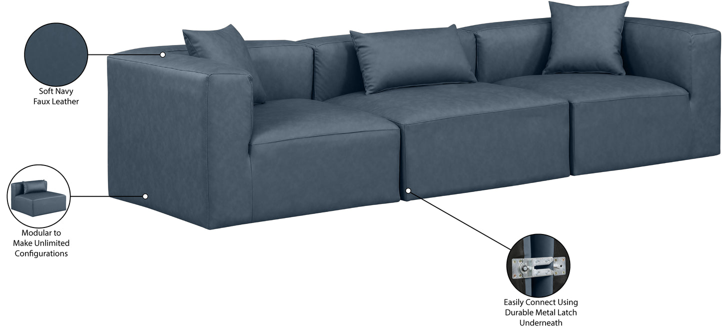 crescent navy blue faux leather modular sofa s108b