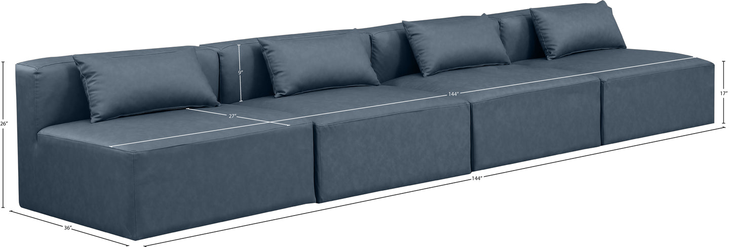 crescent navy blue faux leather modular sofa s144a