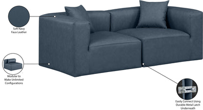 Crescent Navy Blue Faux Leather Modular Sofa S72B