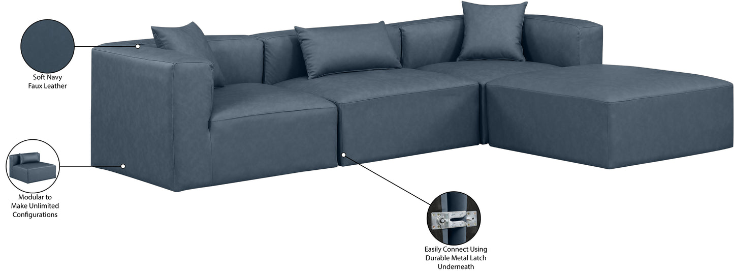 crescent navy blue faux leather modular sectional sec4a