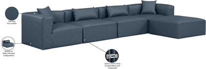 Crescent Navy Blue Faux Leather Modular Sectional Sec5A