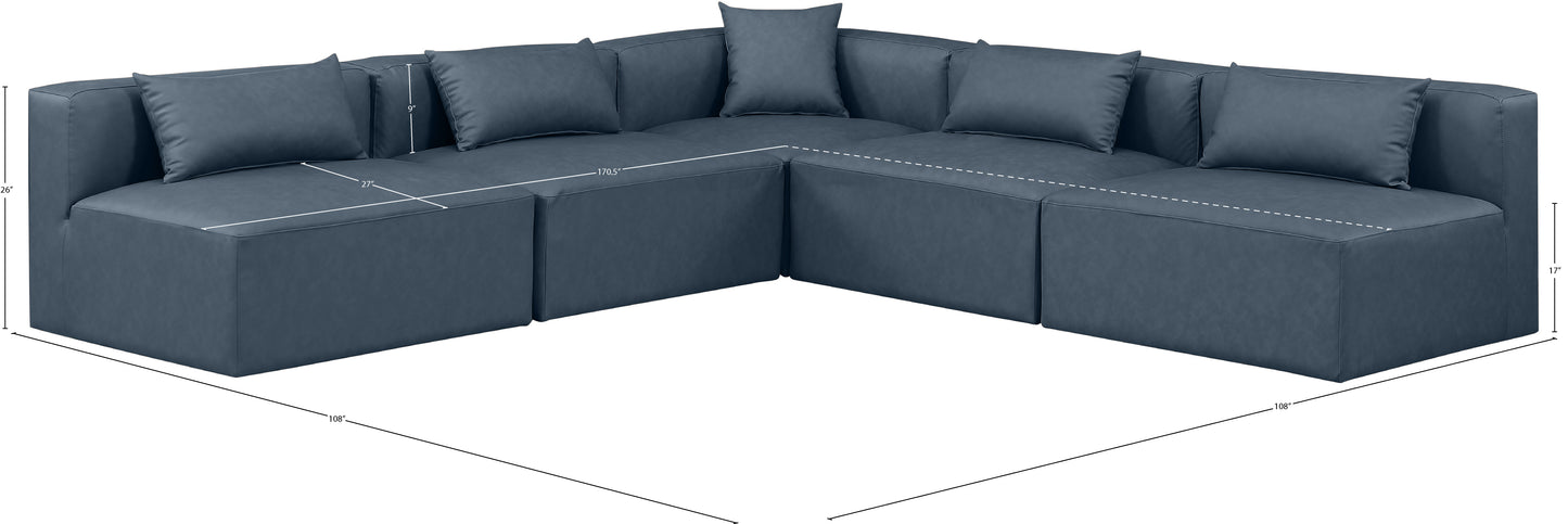 crescent navy blue faux leather modular sectional sec5b
