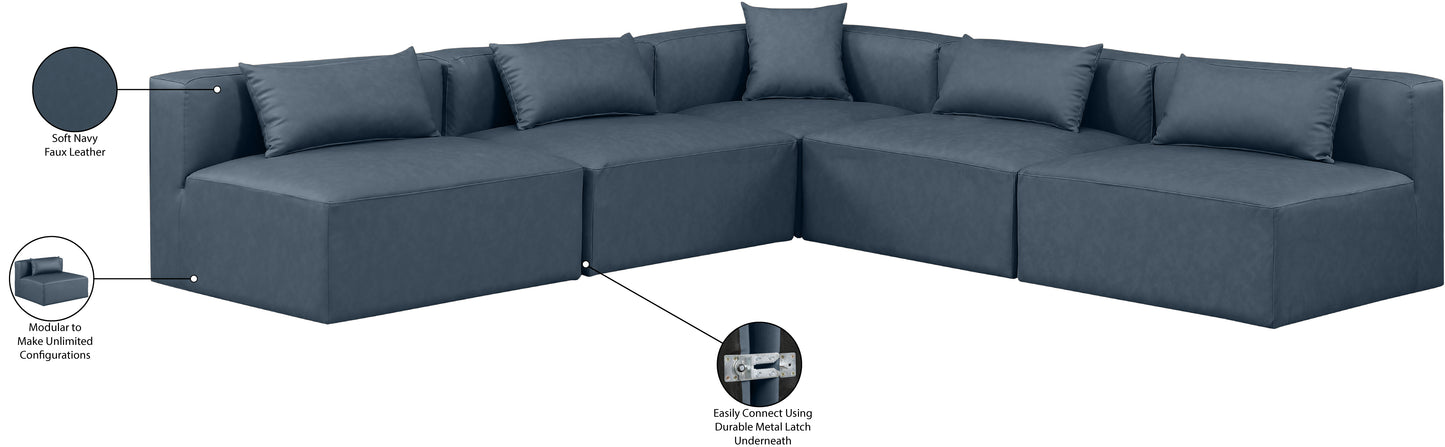 crescent navy blue faux leather modular sectional sec5b
