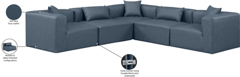 Crescent Navy Blue Faux Leather Modular Sectional Sec5C