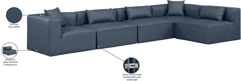 Crescent Navy Blue Faux Leather Modular Sectional Sec5D