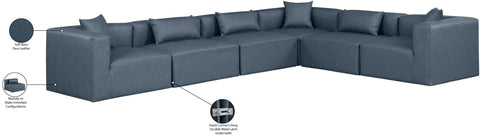 Crescent Navy Blue Faux Leather Modular Sectional Sec6A