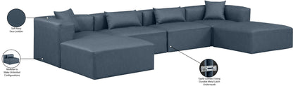 Crescent Navy Blue Faux Leather Modular Sectional Sec6B