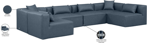 Crescent Navy Blue Faux Leather Modular Sectional Sec6D