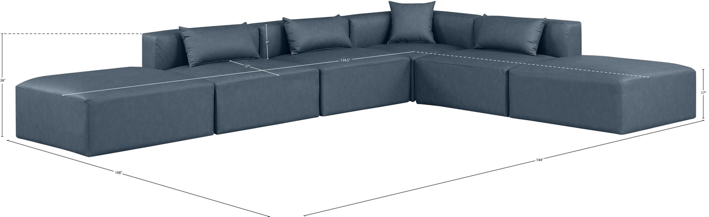 crescent navy blue faux leather modular sectional sec6e