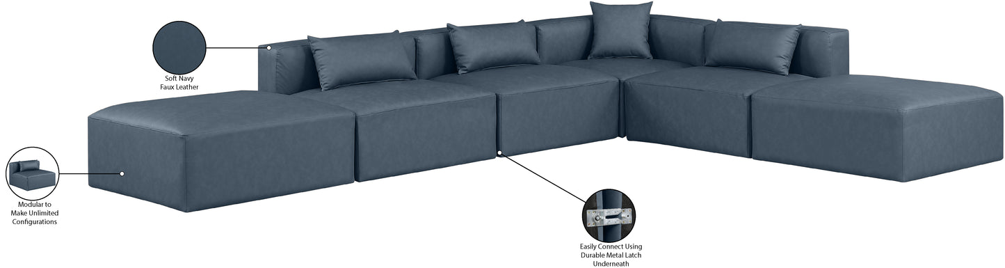 crescent navy blue faux leather modular sectional sec6e