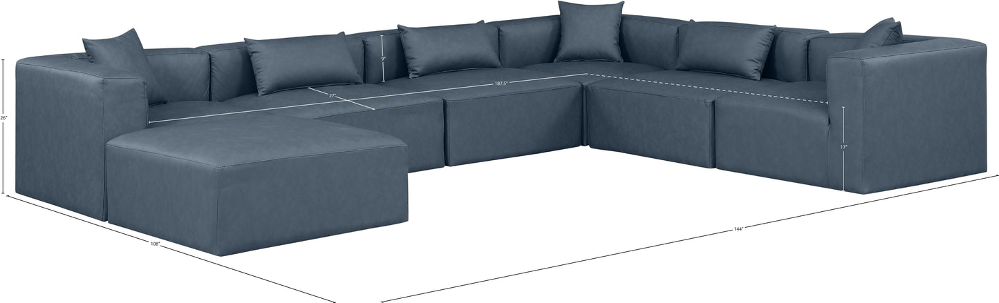 crescent navy blue faux leather modular sectional sec7a