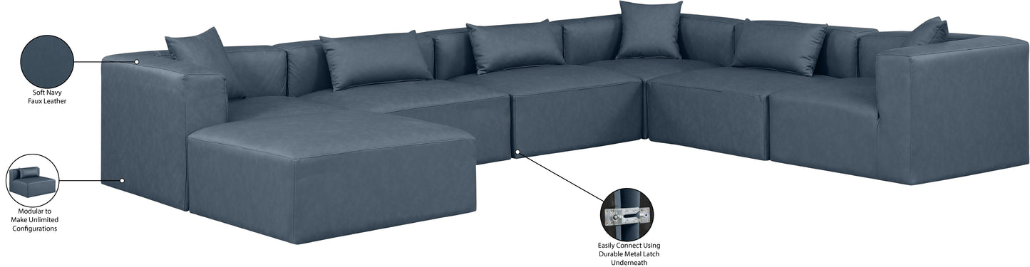 crescent navy blue faux leather modular sectional sec7a