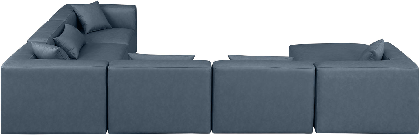 crescent navy blue faux leather modular sectional sec7a