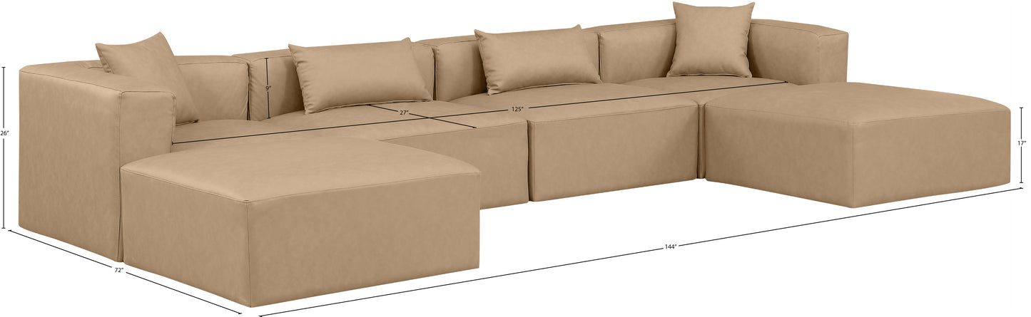 crescent tan faux leather modular sectional sec6b