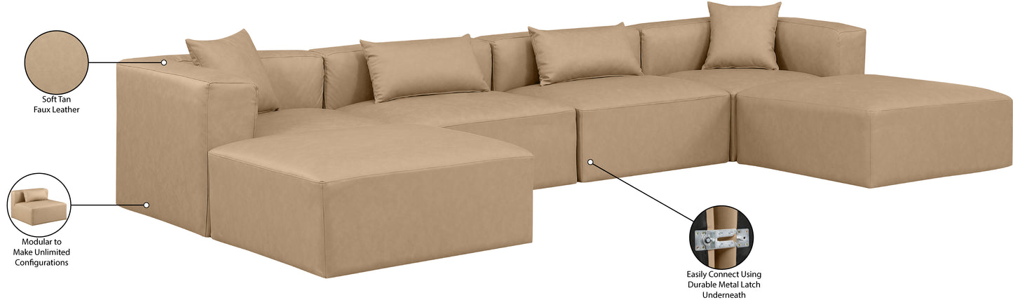 crescent tan faux leather modular sectional sec6b