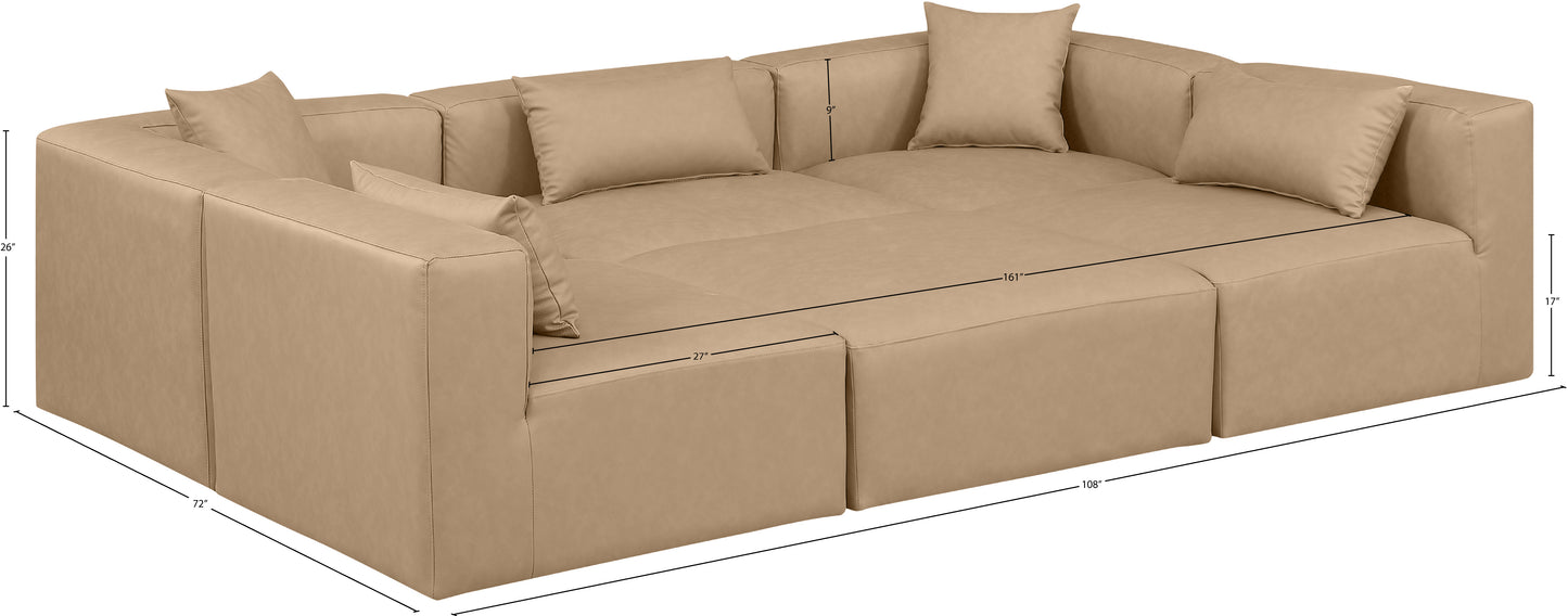 crescent tan faux leather modular sectional sec6c