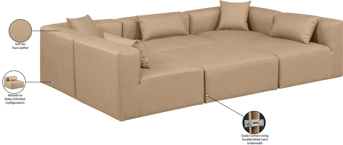 crescent tan faux leather modular sectional sec6c