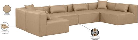 Crescent Tan Faux Leather Modular Sectional Sec6D