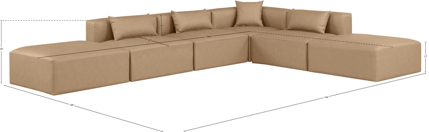 crescent tan faux leather modular sectional sec6e