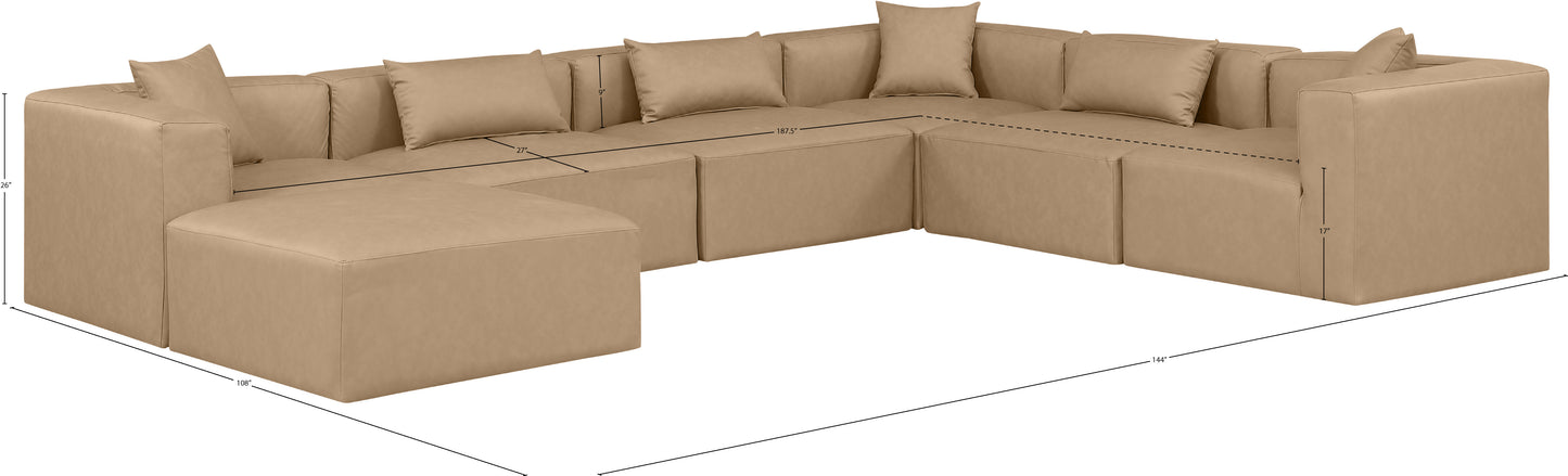 crescent tan faux leather modular sectional sec7a